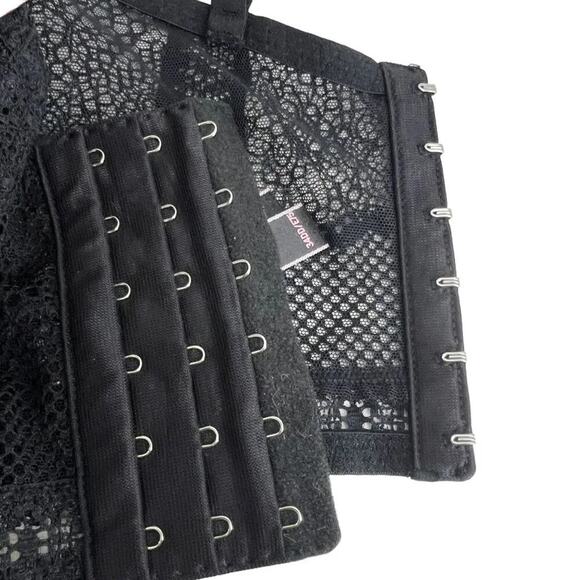 Victoria's Secret Long Line Choker Black Mesh Lined Plunge Bra Womens 34DD - Picture 5 of 8